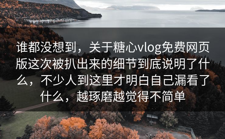 谁都没想到，关于糖心vlog免费网页版这次被扒出来的细节到底说明了什么，不少人到这里才明白自己漏看了什么，越琢磨越觉得不简单