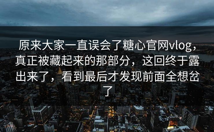 原来大家一直误会了糖心官网vlog，真正被藏起来的那部分，这回终于露出来了，看到最后才发现前面全想岔了