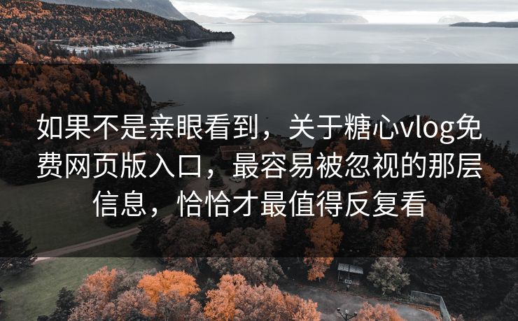 如果不是亲眼看到，关于糖心vlog免费网页版入口，最容易被忽视的那层信息，恰恰才最值得反复看